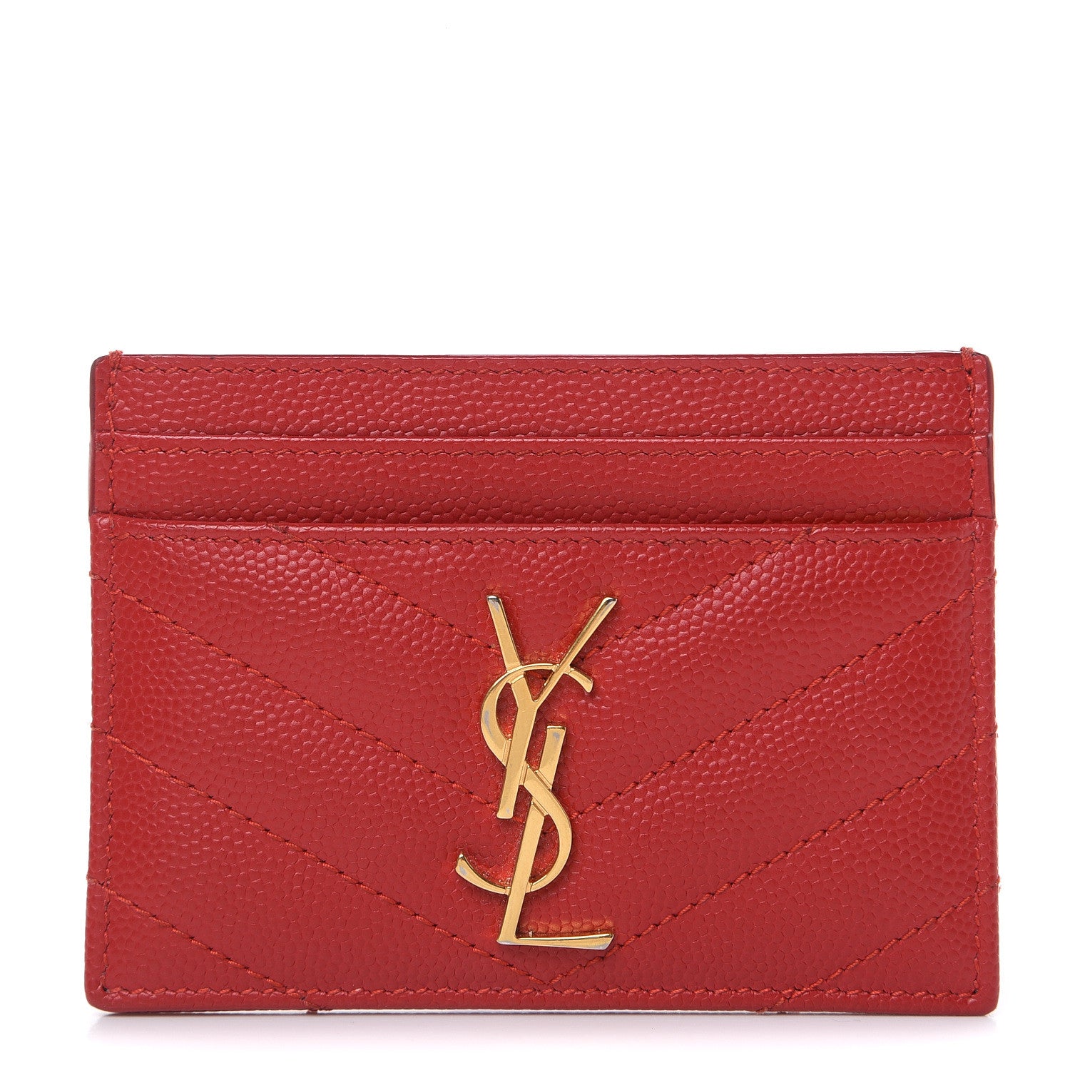 Saint Laurent Grain De Poudre Matelasse Chevron Monogram Credit Card Case New Red 1 of 10