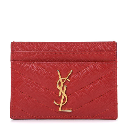 Saint Laurent Grain De Poudre Matelasse Chevron Monogram Credit Card Case New Red 1 of 10