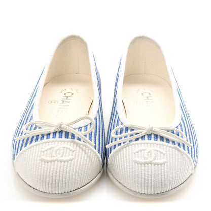 Chanel Fabric Grosgrain Cap Toe CC Flats 35 White Blue 3 of 10