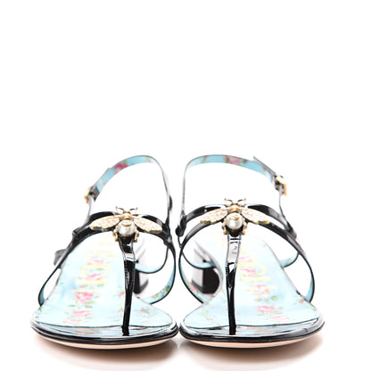 Gucci Patent Calfskin Bee Thong Sandals 38.5 Black 2 of 9