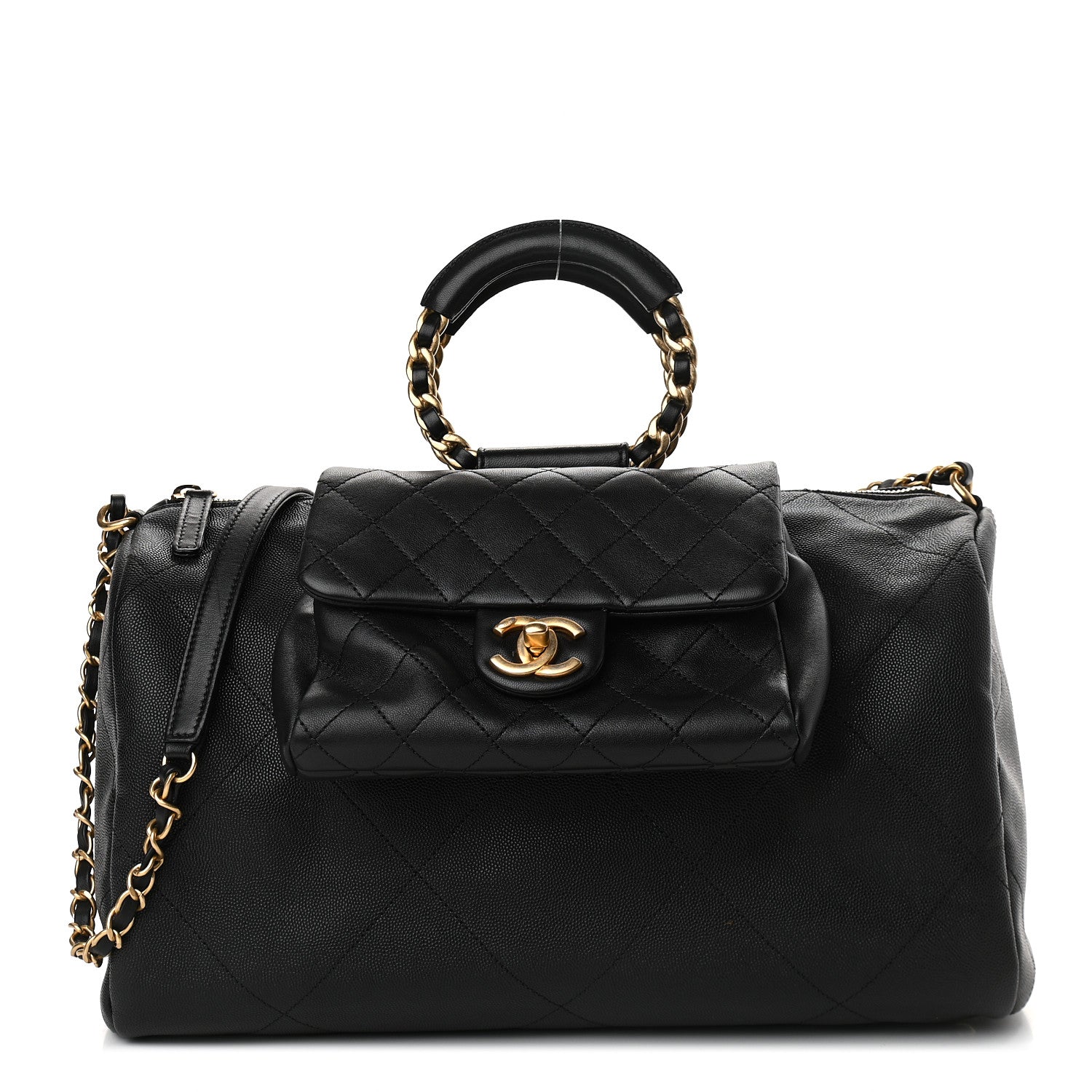 Chanel Grained Calfskin Lambskin Quilted Large Bowling Bag Black 1 of 10