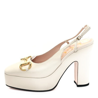 Gucci Nappa Horsebit Platform 35/120mm Slingback Pumps 40 New Mystic White 1 of 7