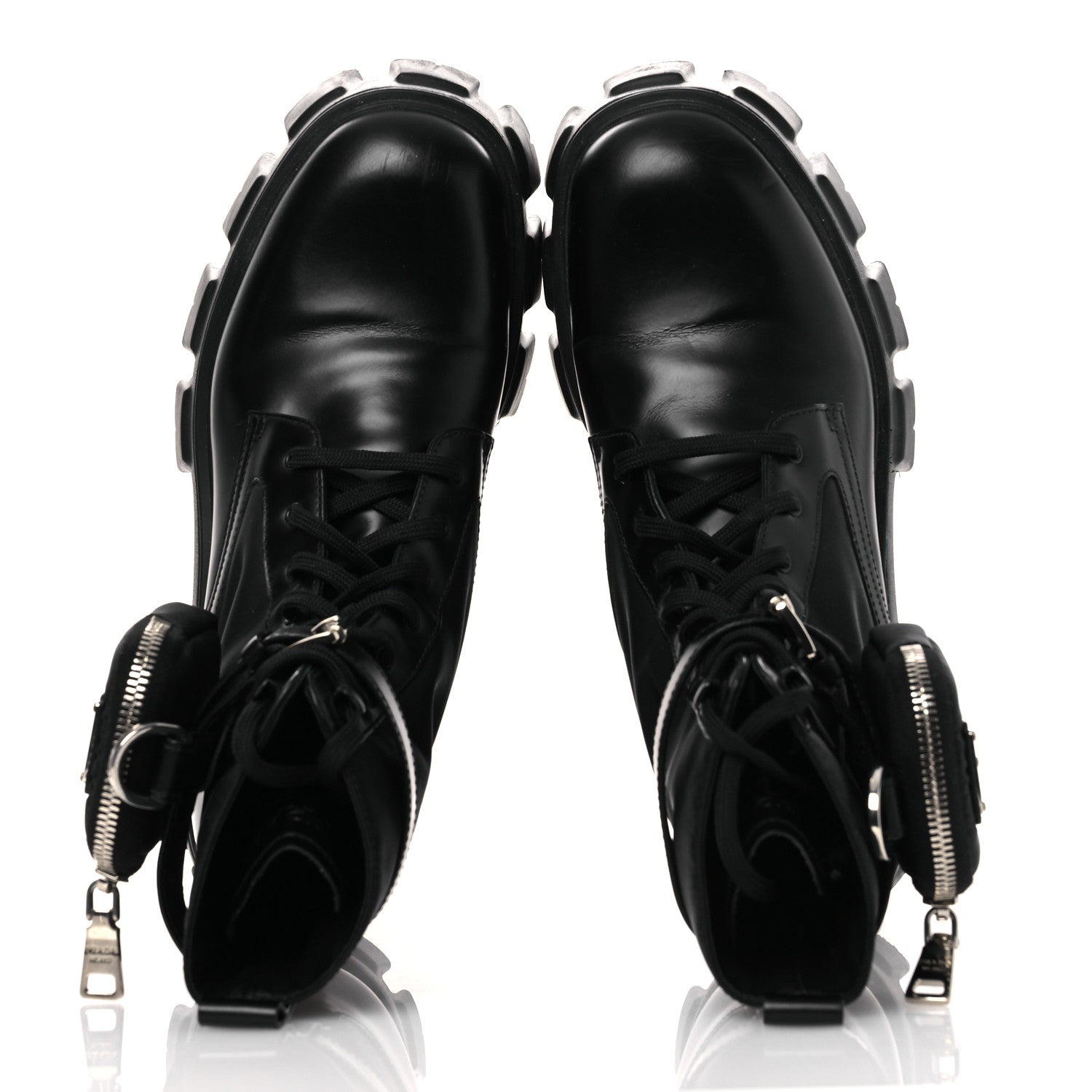 Prada Spazzolato Rois Nylon Metal Triangle Logo Monolith Pouch Pocket 55mm Boots 41 Black 2 of 14