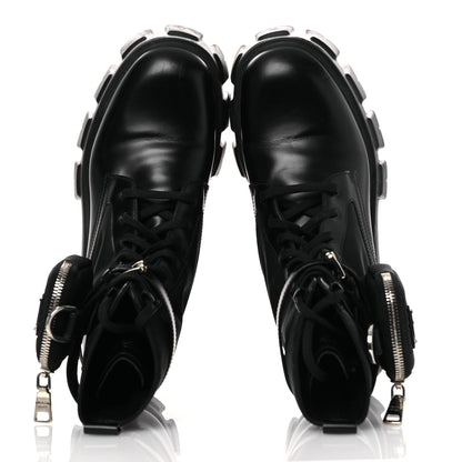 Prada Spazzolato Rois Nylon Metal Triangle Logo Monolith Pouch Pocket 55mm Boots 41 Black 2 of 14