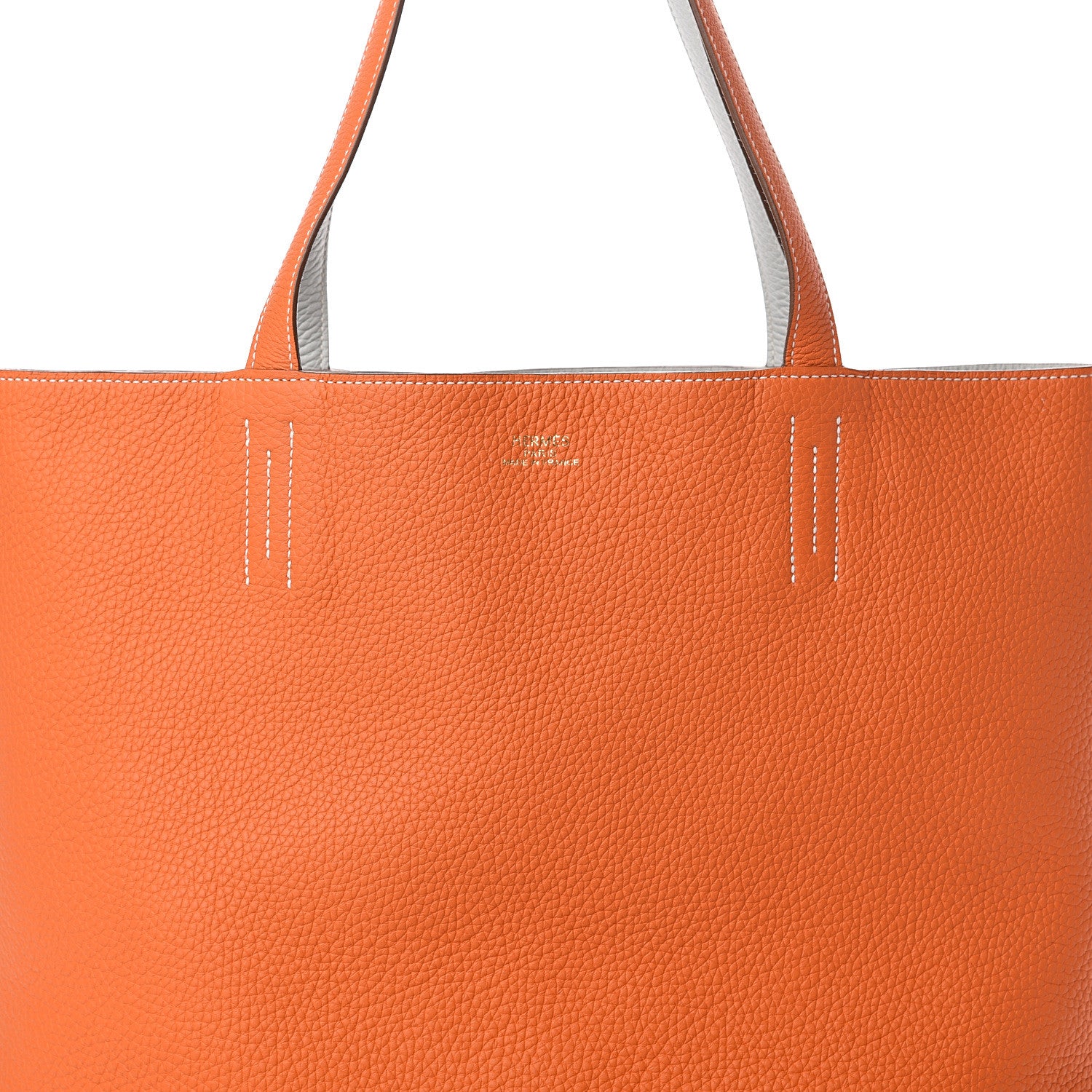 Hermes Taurillon Clemence Double Sens 36 Reversible Tote Gris Perle Orange 13 of 15