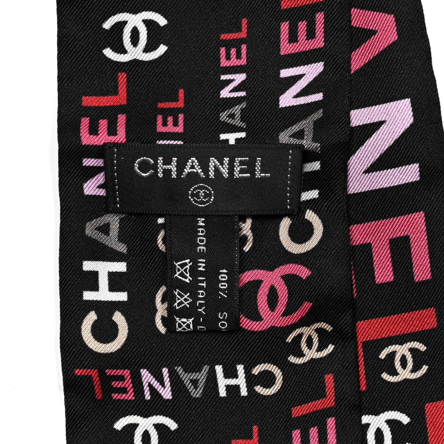Chanel Silk Twill Slim Logo Bandeau Scarf Black 4 of 4