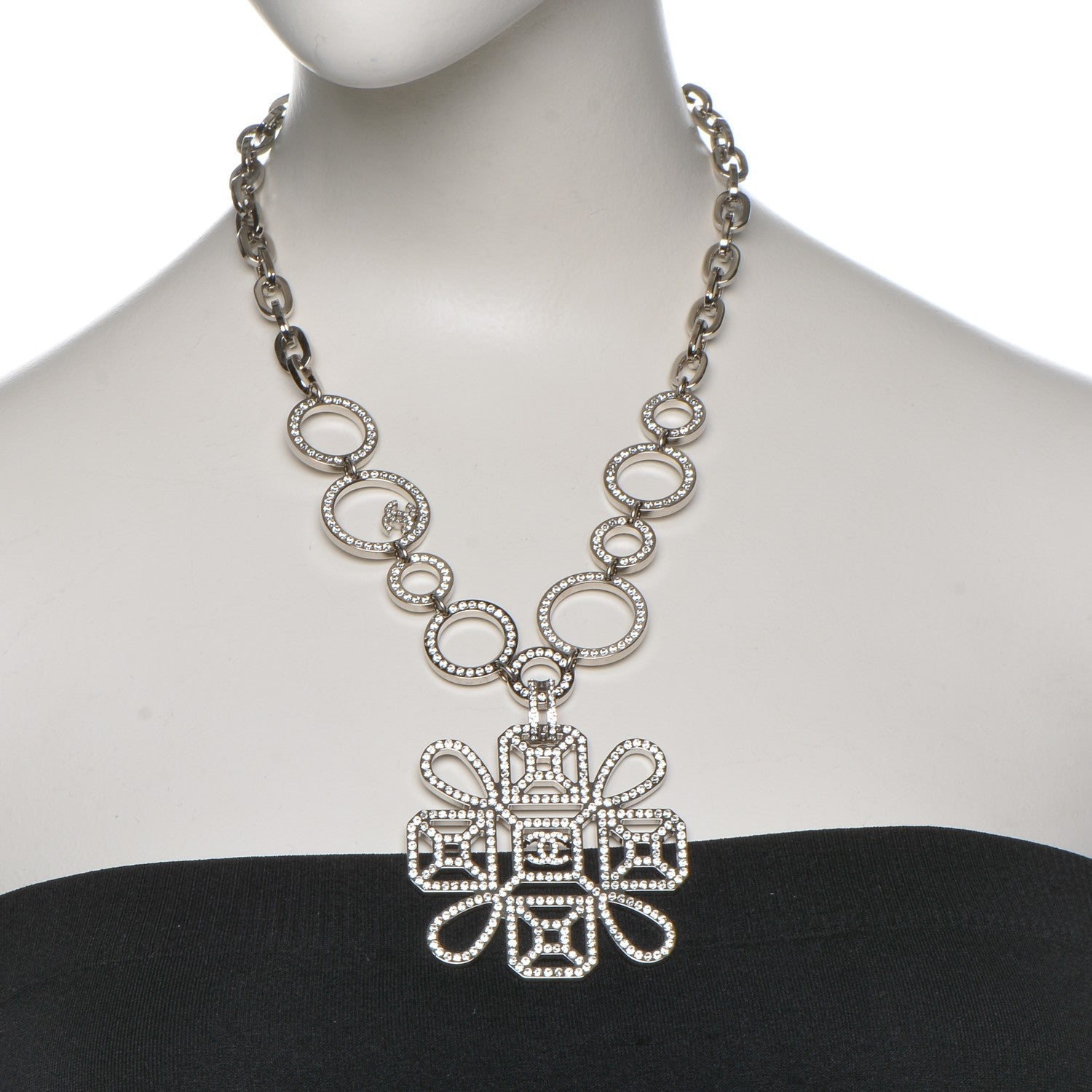 Chanel Crystal Strass Necklace Silver 2 of 5