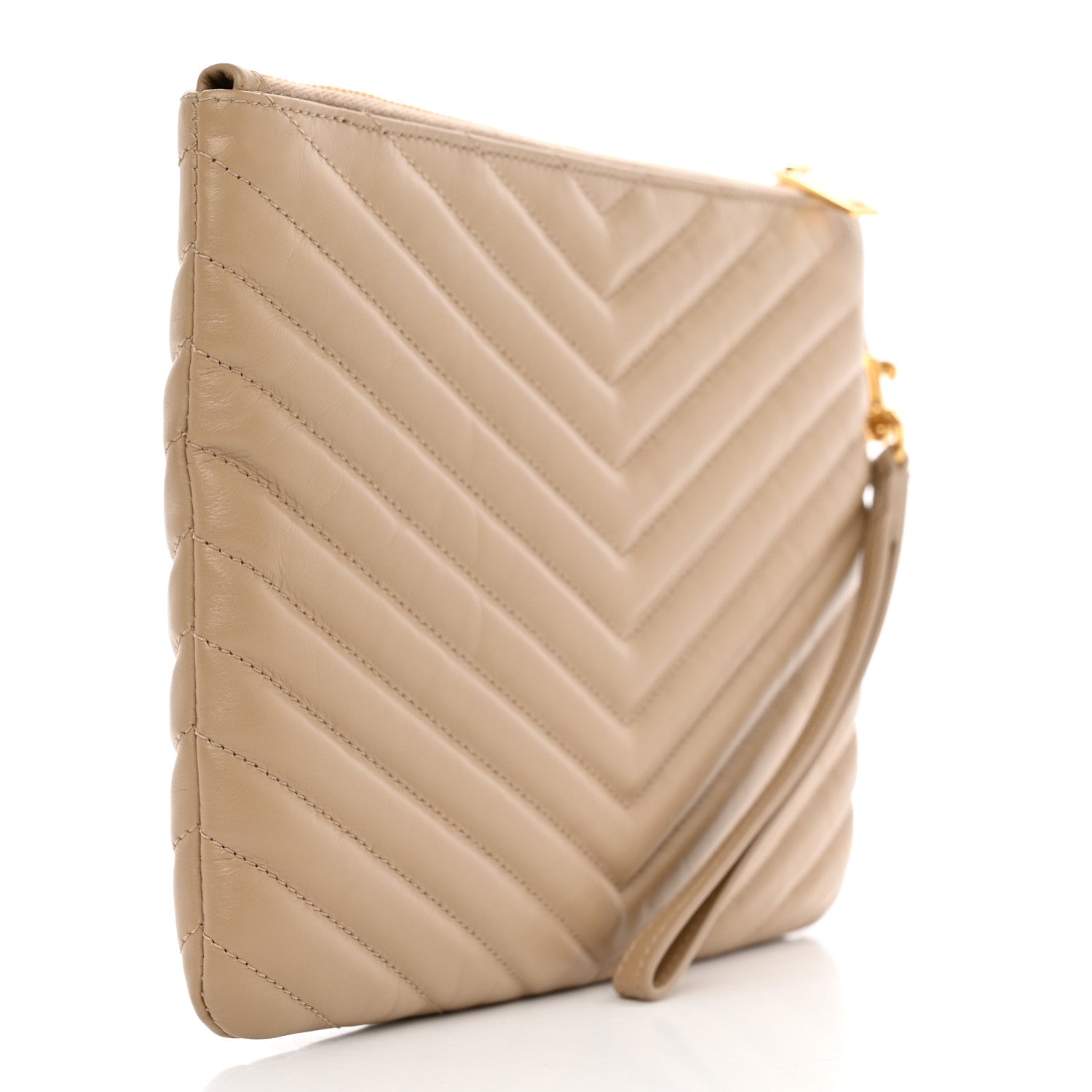 Saint Laurent Calfskin Matelasse Chevron Monogram A5 Wristlet Light Taupe 3 of 10