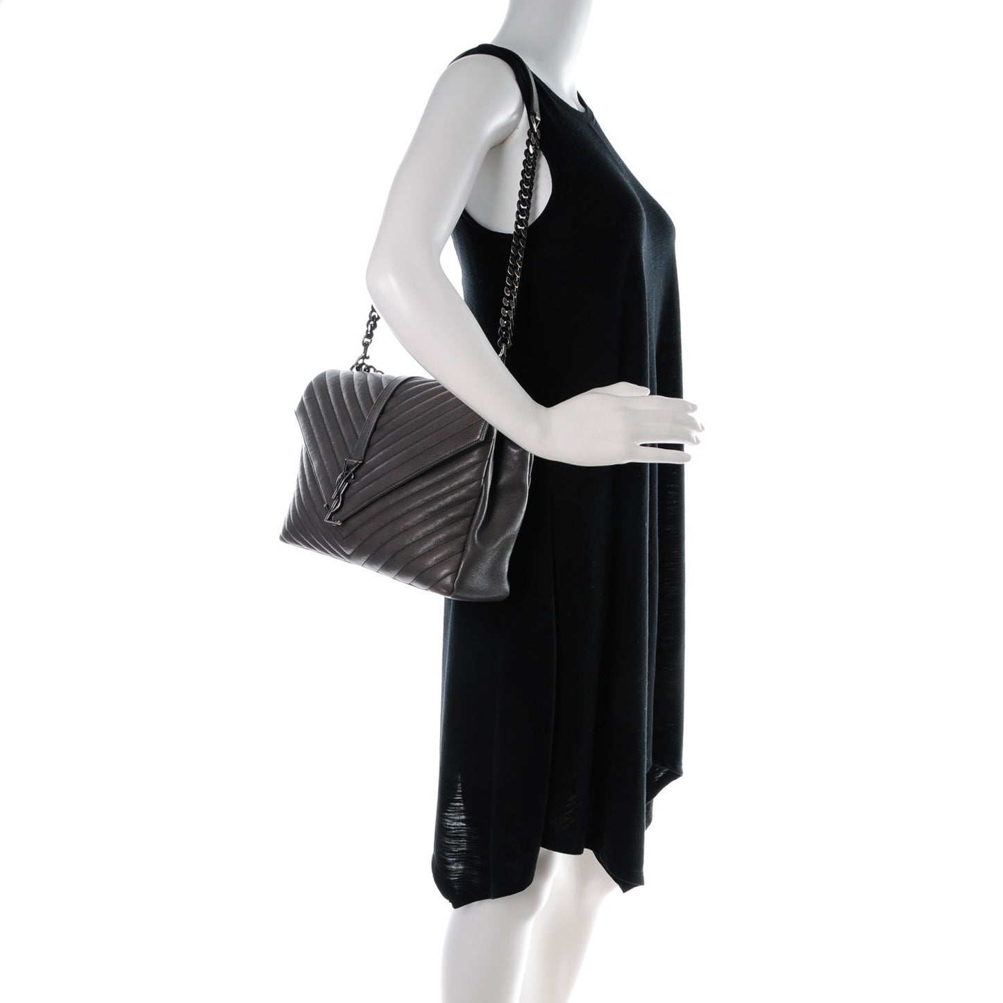 Sheepskin Matelasse Chevron Monogram Large College Satchel Dark Anthracite