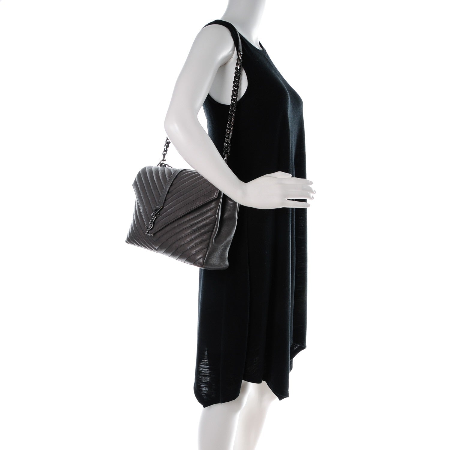 Saint Laurent Sheepskin Matelasse Chevron Monogram Large College Satchel Dark Anthracite 2 of 10
