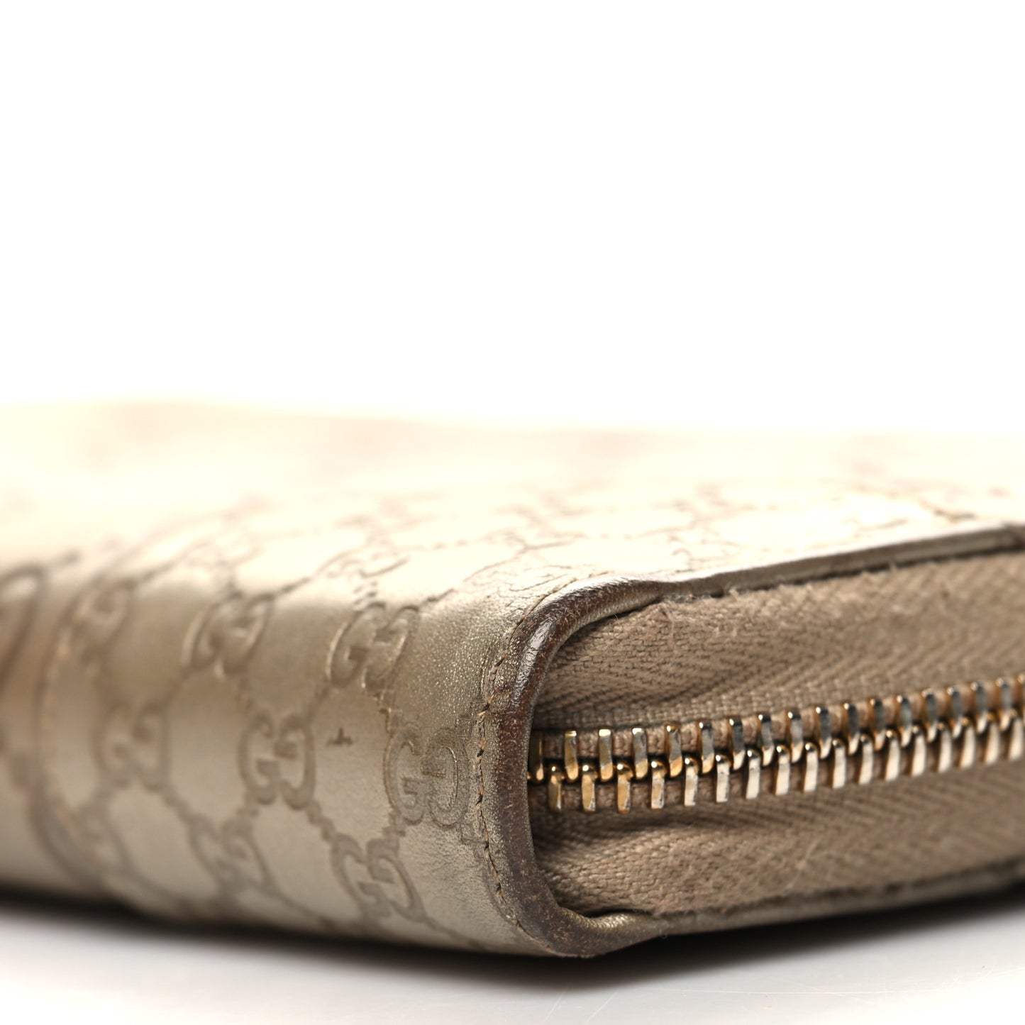 Metallic Guccissima Microguccissima Bree Zip Around Wallet Golden Beige
