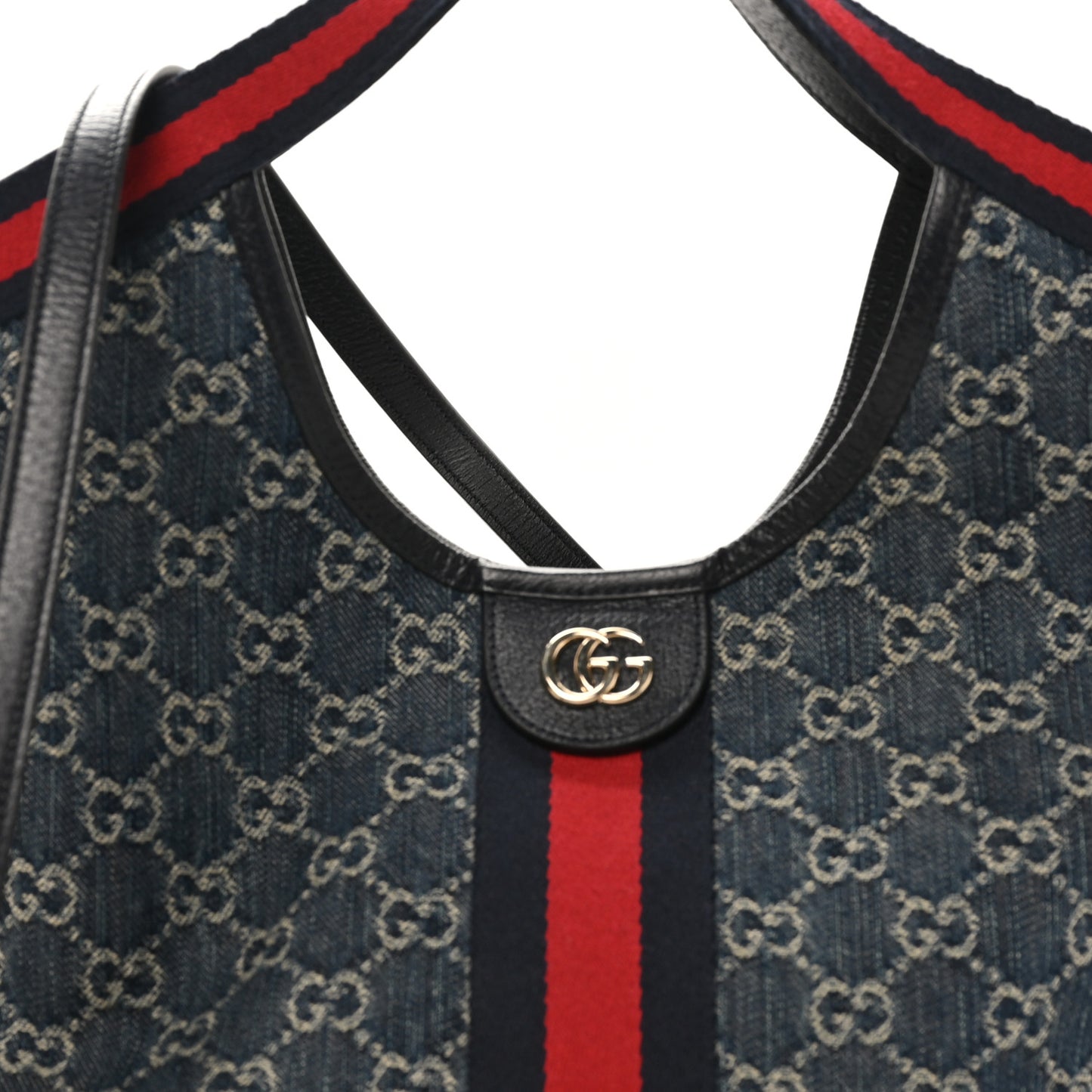 Denim GG Monogram Web Small Giglio Tote Blue White