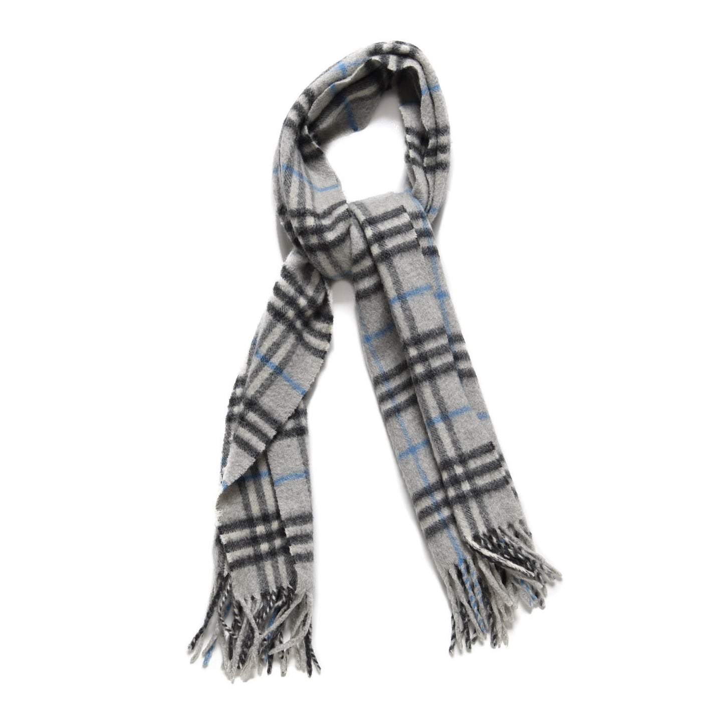 Cashmere Vintage Check Fringe Scarf Grey