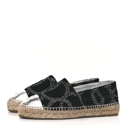 Chanel Tweed Lambskin CC Espadrilles 38 Black Silver 3 of 8