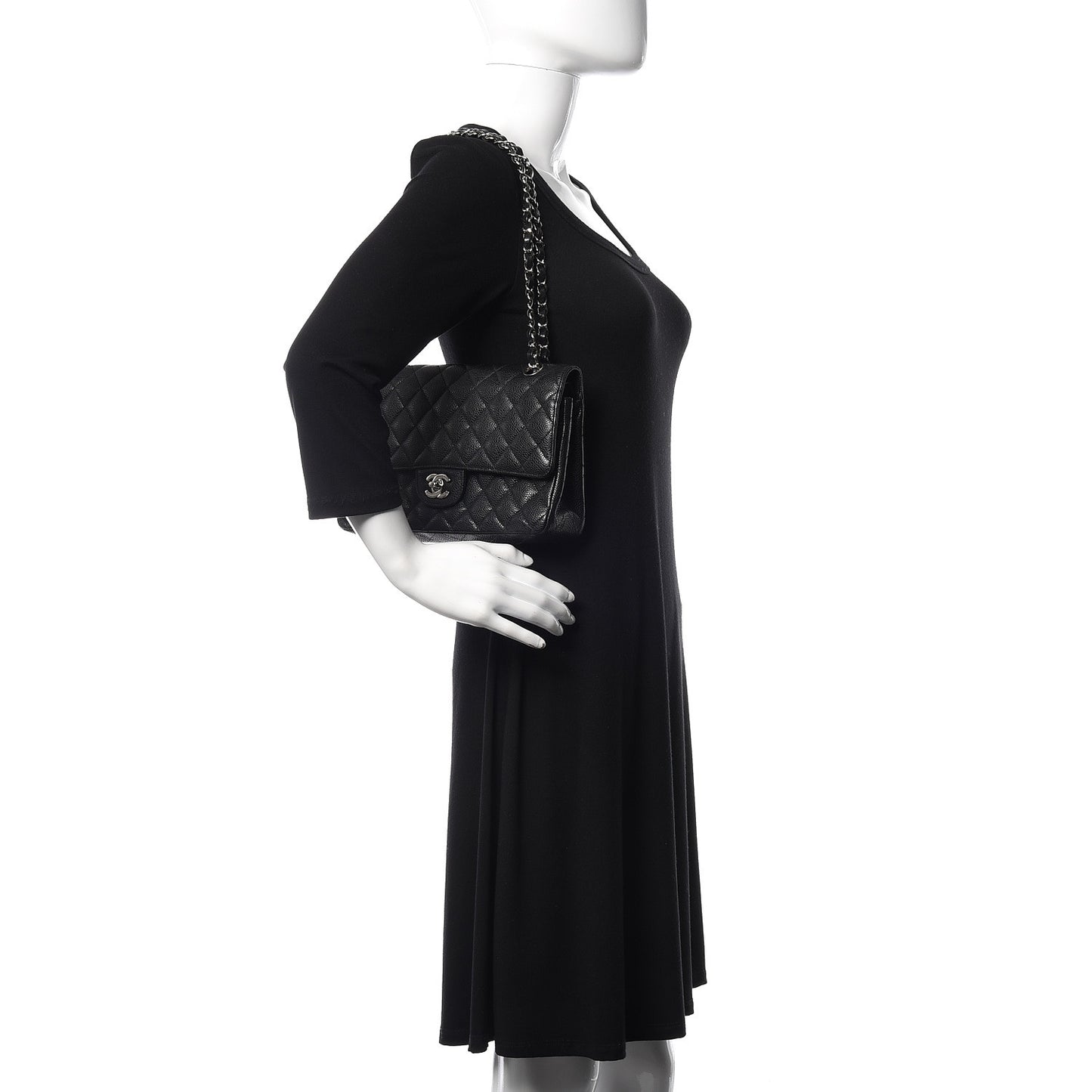 Caviar Quilted Medium Double Flap Black
