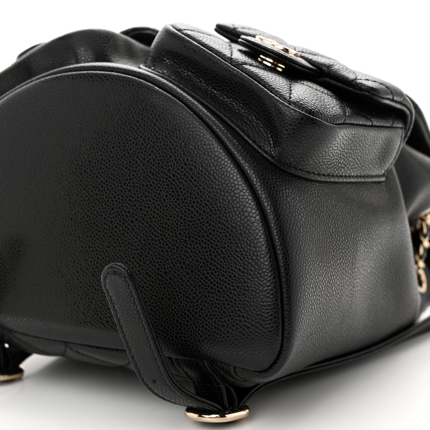 Shiny Caviar Quilted Medium Duma Pockets Drawstring Backpack Black