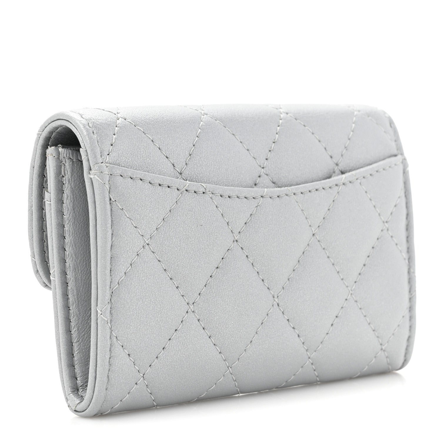 Chanel Metallic Lambskin Quilted Flap Card Holder Wallet Silver 3 of 11