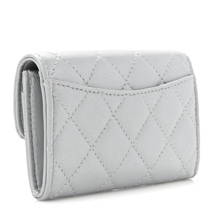 Chanel Metallic Lambskin Quilted Flap Card Holder Wallet Silver 3 of 11