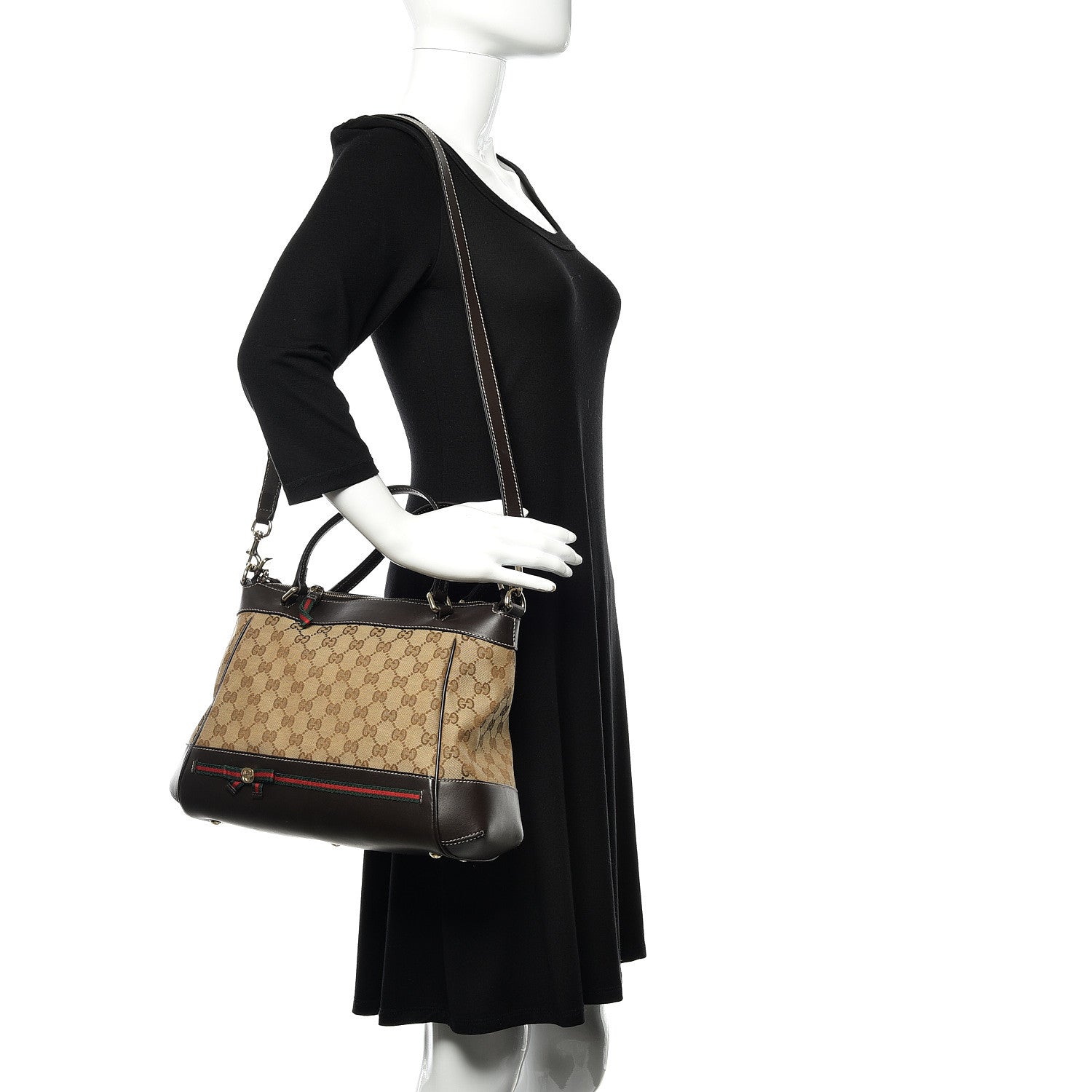 Gucci Monogram Web Mayfair Top Handle Satchel Dark Brown 2 of 12