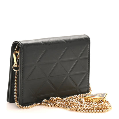 Prada Nappa Quilted Metal Patchwork Triangle Logo Card Holder With Strap Black 2 of 9