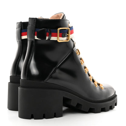 Gucci Calfskin Sylvie Web Womens Lace Up Combat Boots 36.5 Black 4 of 10