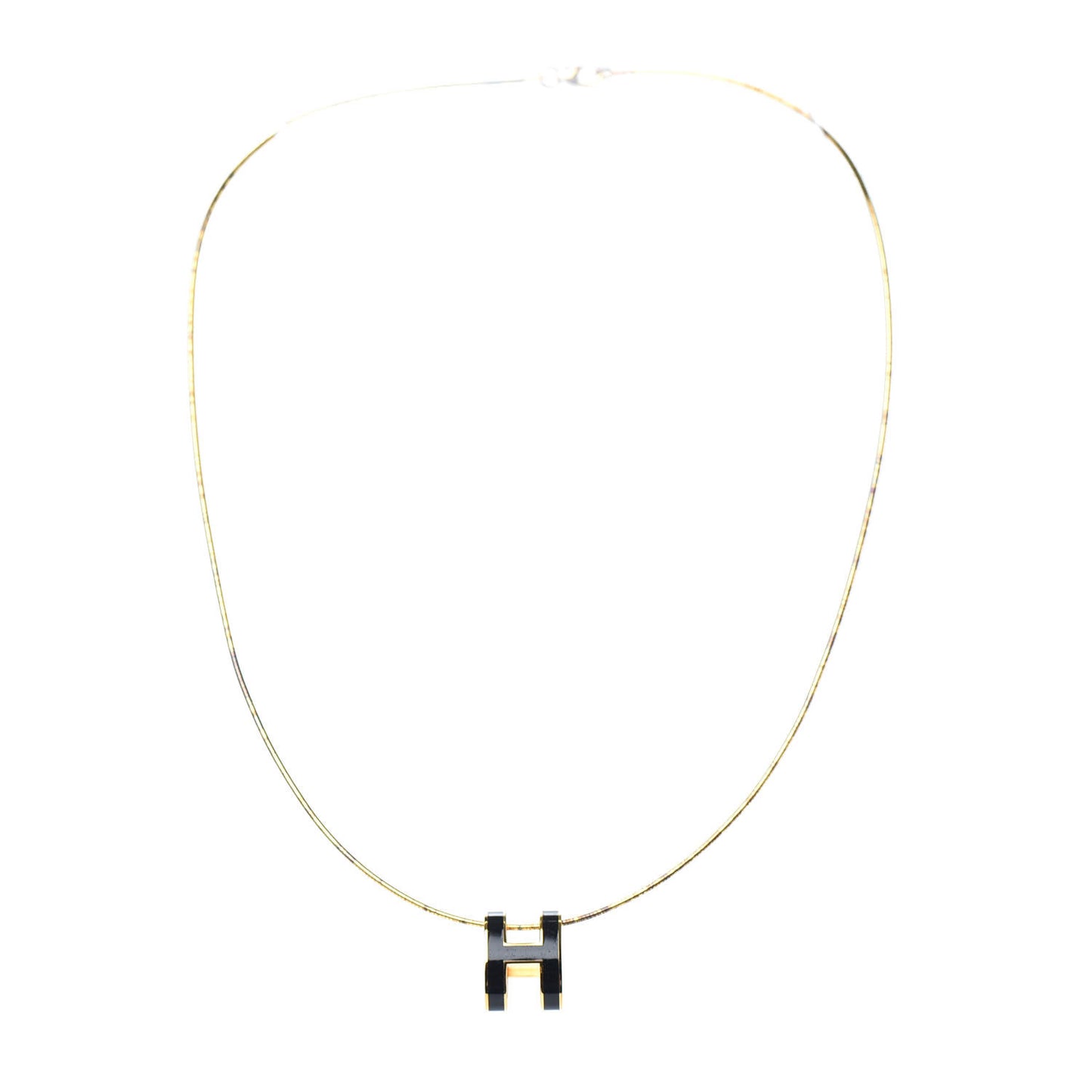 Lacquered Gold Pop H Pendant Necklace Black