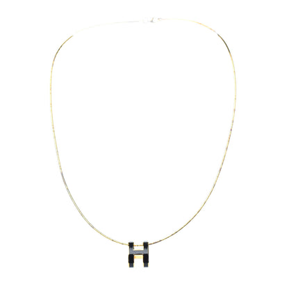 Hermes Lacquered Gold Pop H Pendant Necklace Black 3 of 5