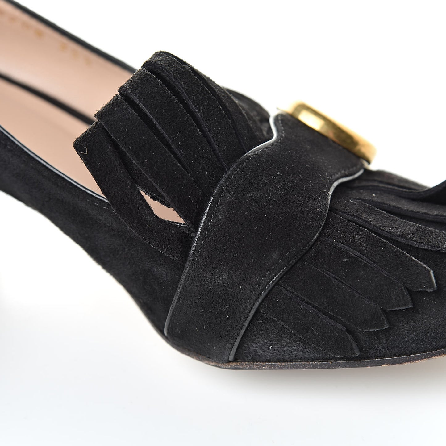 Kid Scamosciato GG Marmont Fringe 50mm Loafer Pumps 35.5 Black