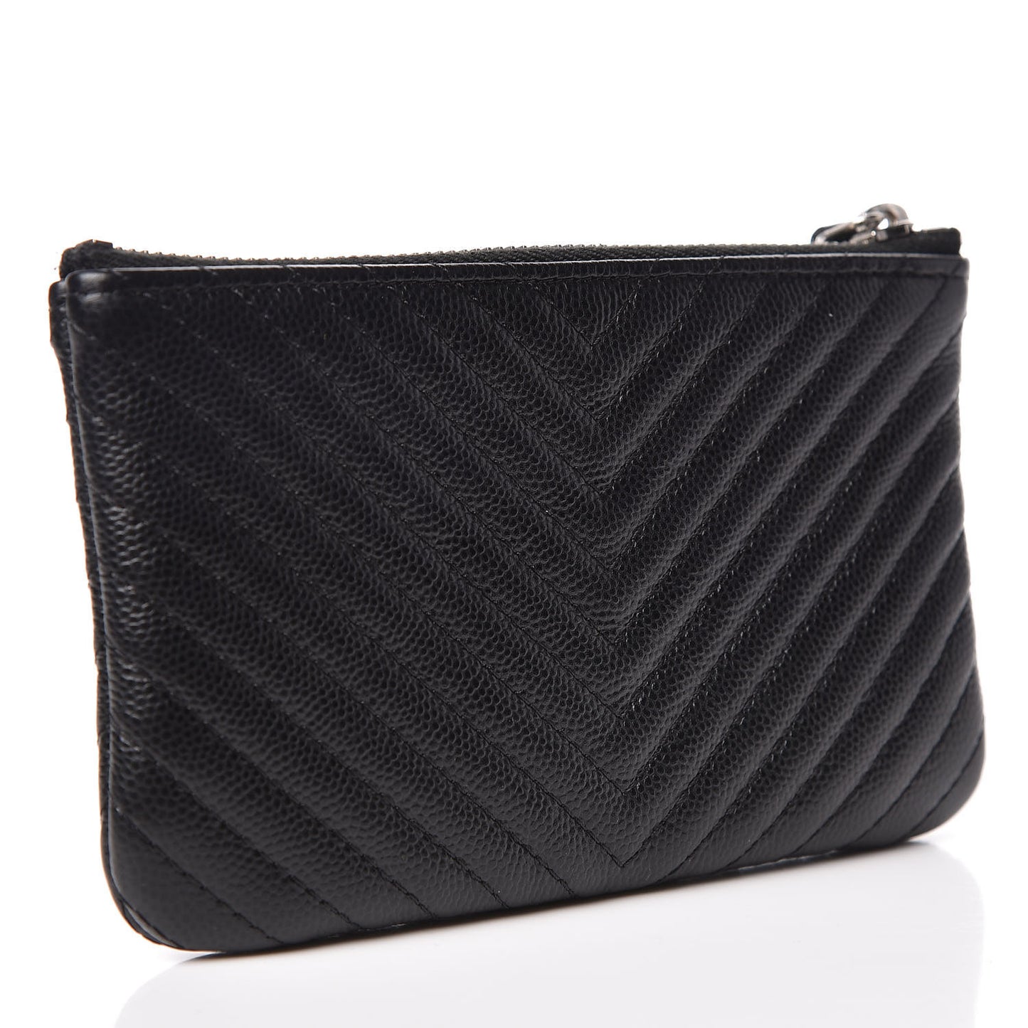 Caviar Chevron Quilted Small Cosmetic Case Black