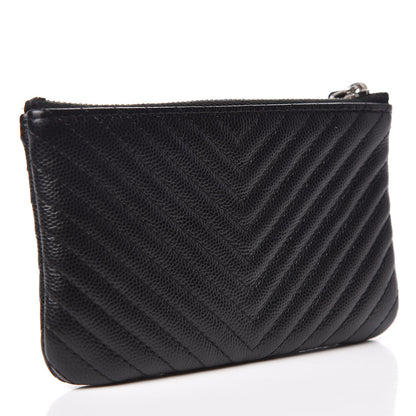 Chanel Caviar Chevron Quilted Small Cosmetic Case Black 3 of 8