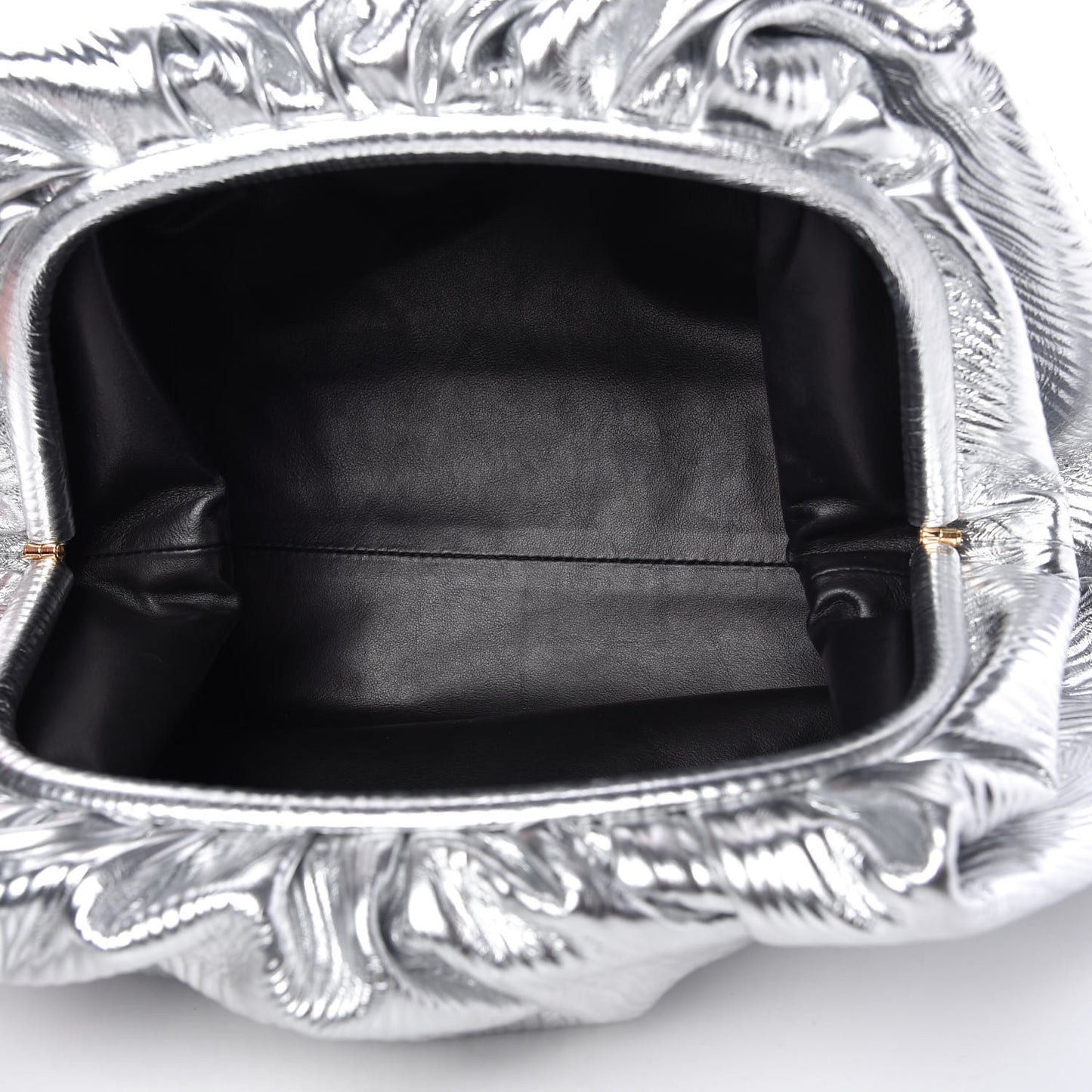 Metallic Bark Calfskin Embossed The Pouch Oversized Clutch Silver