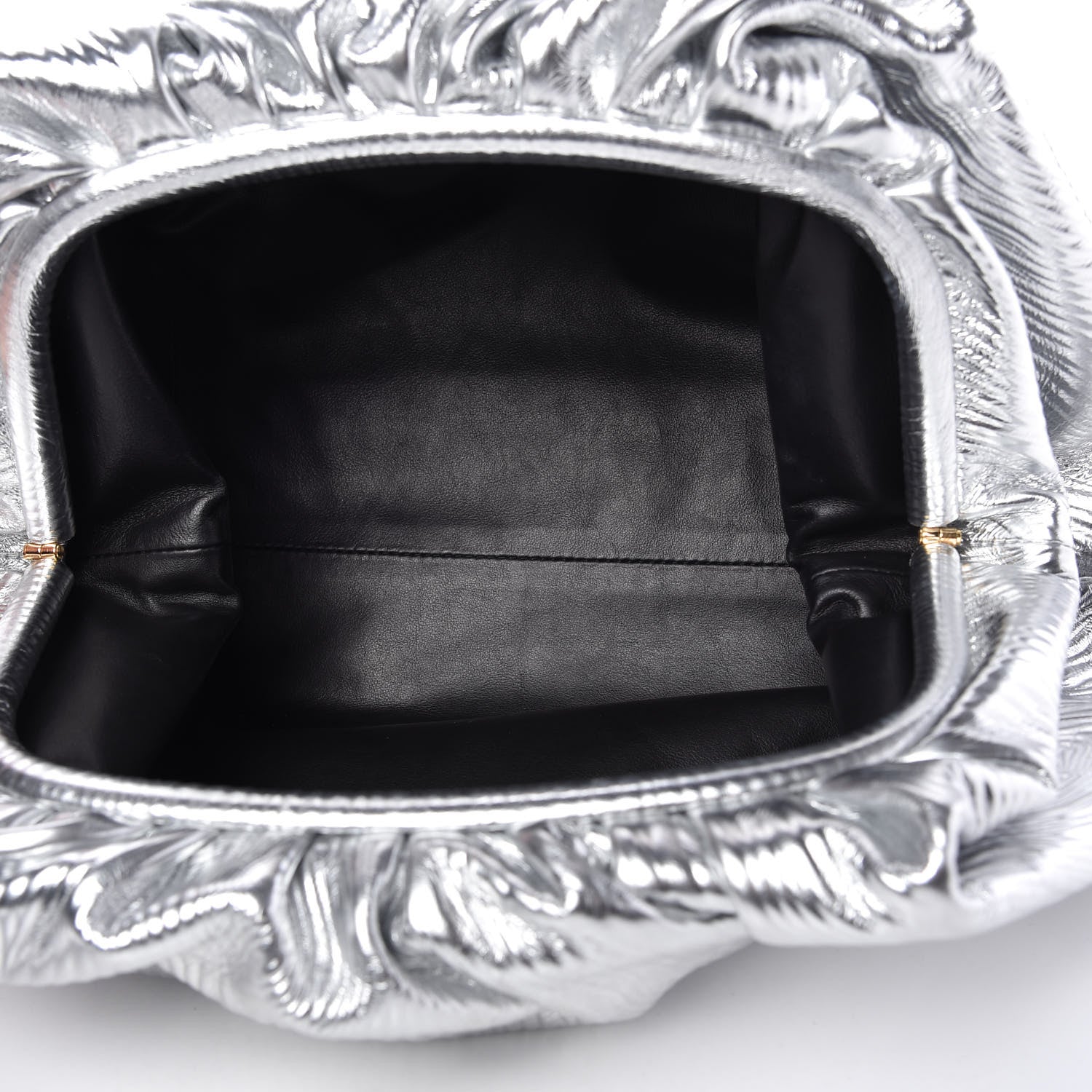 Bottega Veneta Metallic Bark Calfskin Embossed The Pouch Oversized Clutch Silver 5 of 8