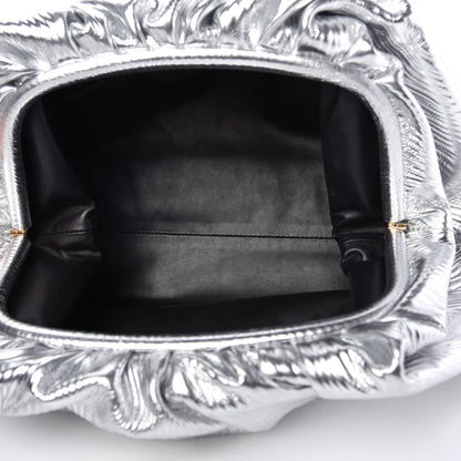 Bottega Veneta Metallic Bark Calfskin Embossed The Pouch Oversized Clutch Silver 5 of 8