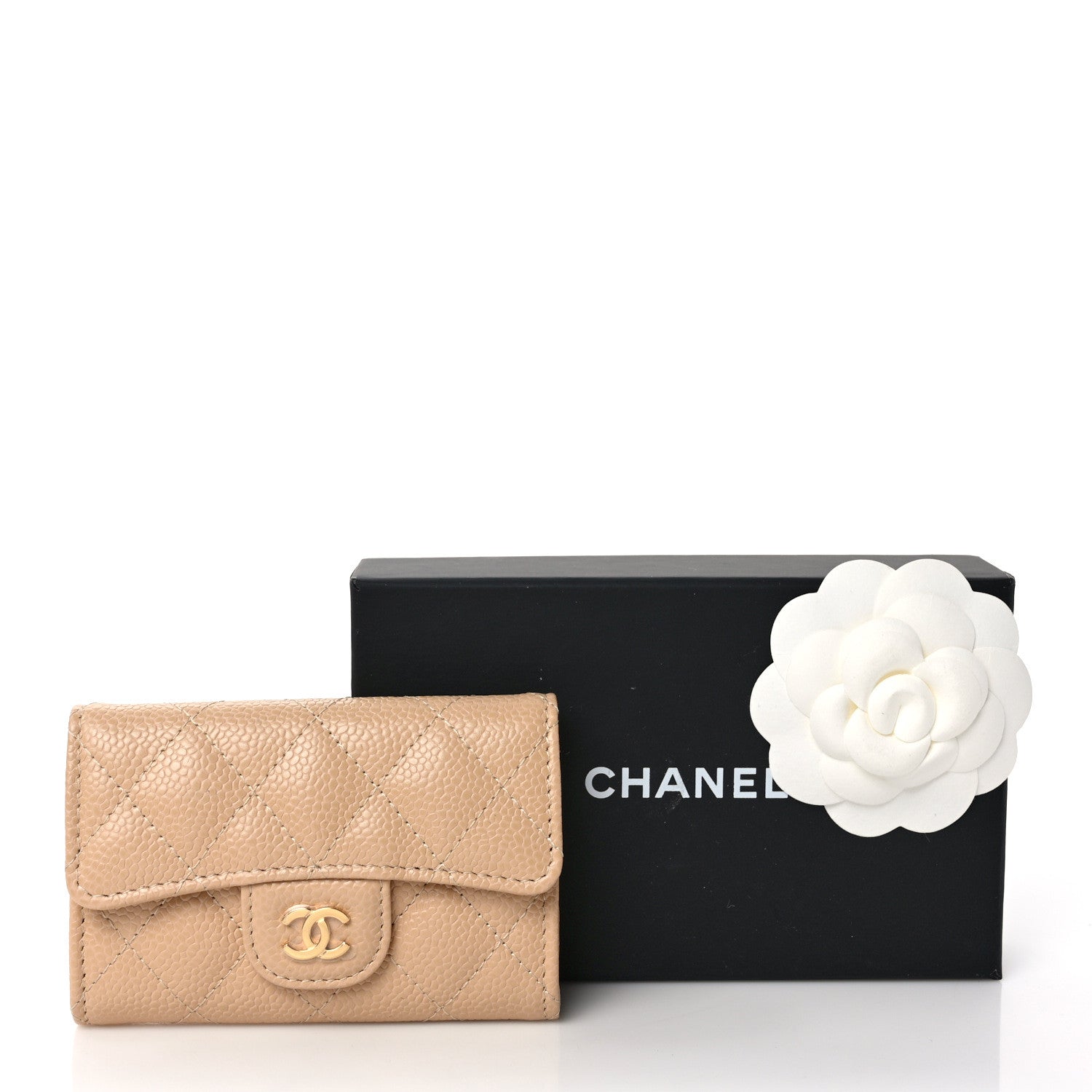 Chanel Caviar Quilted Flap Card Holder Wallet Beige 9 of 9