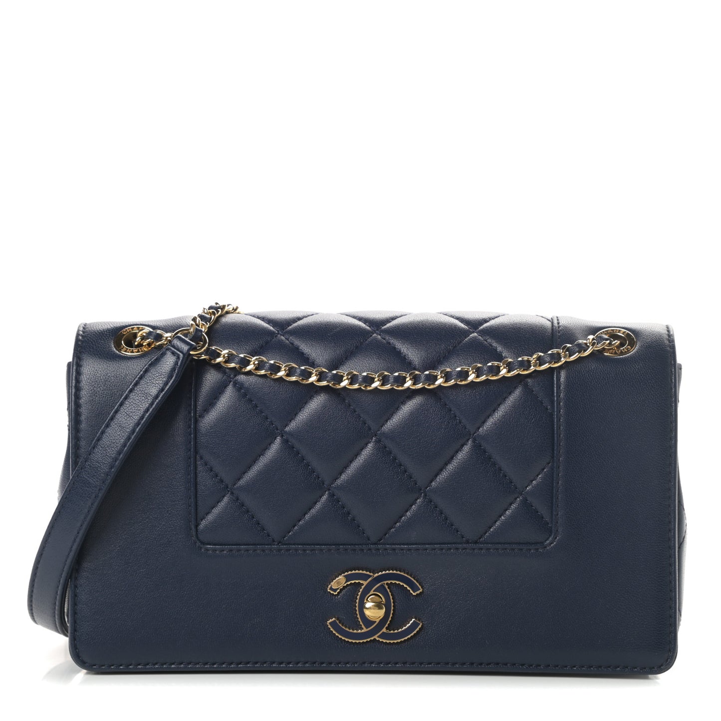 Sheepskin Quilted Medium Vintage Mademoiselle Flap Dark Navy