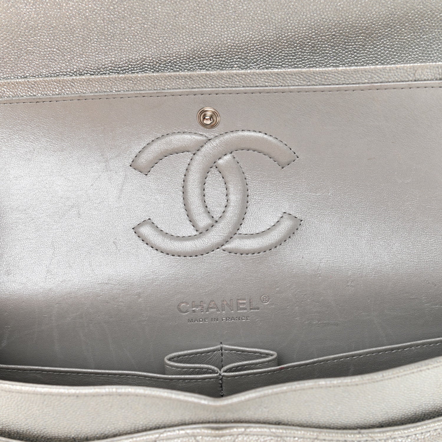 Chanel Glittered Metallic Caviar Quilted Medium Double Flap Silver 13 of 15