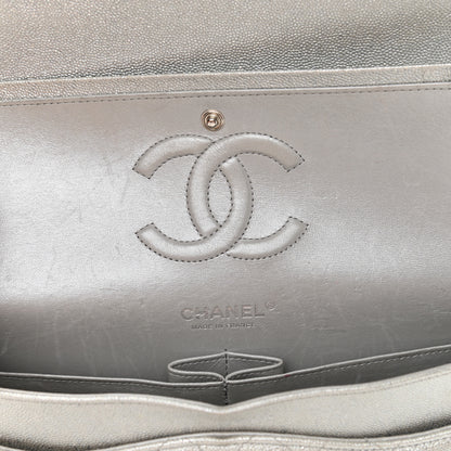 Chanel Glittered Metallic Caviar Quilted Medium Double Flap Silver 13 of 15