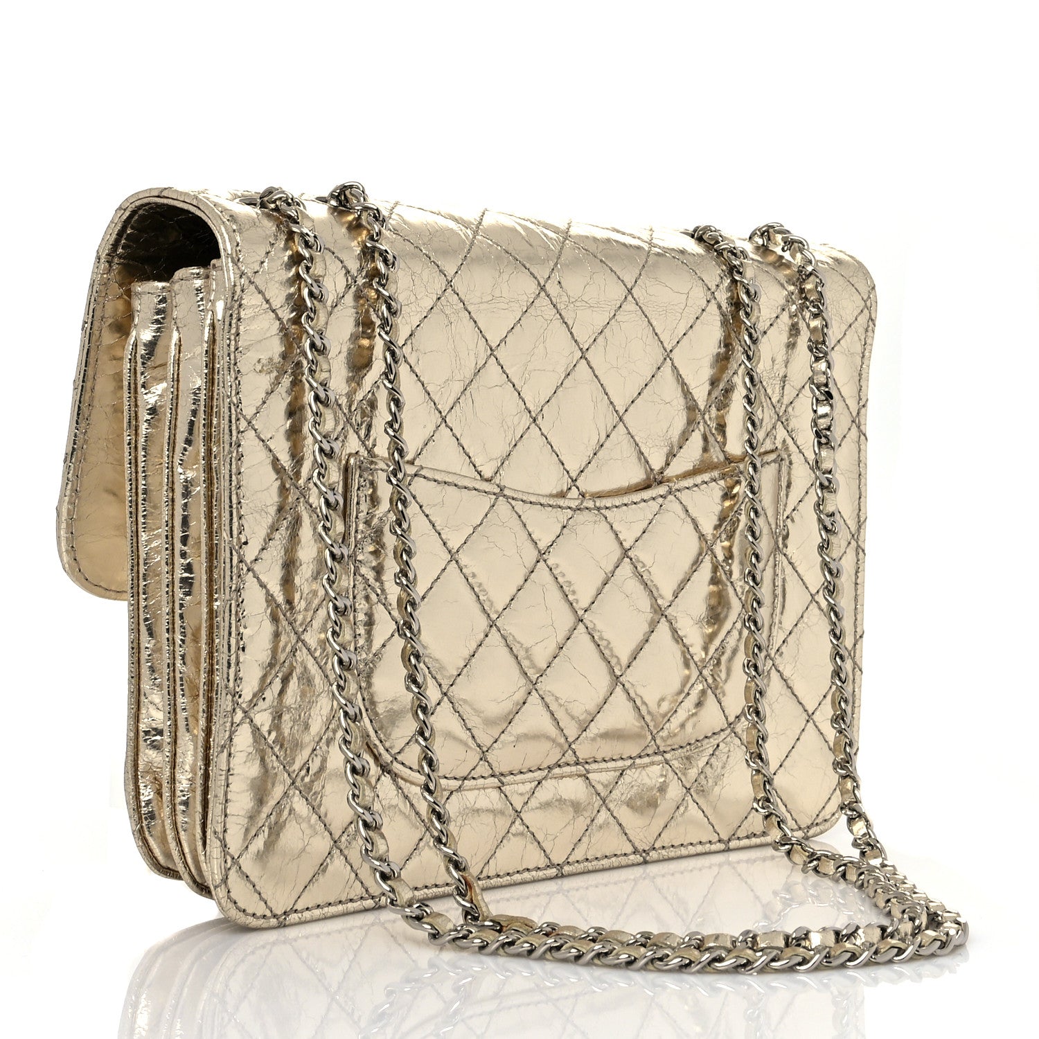 Chanel Metallic Crackled Calfskin Medium Clam's Pocket Flap Gold 3 of 11