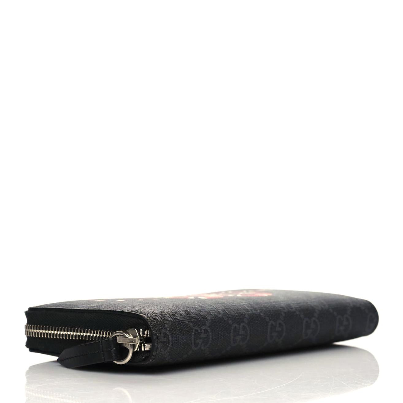 Gucci GG Supreme Monogram Kingsnake Zip Around Wallet Black Grey 4 of 8