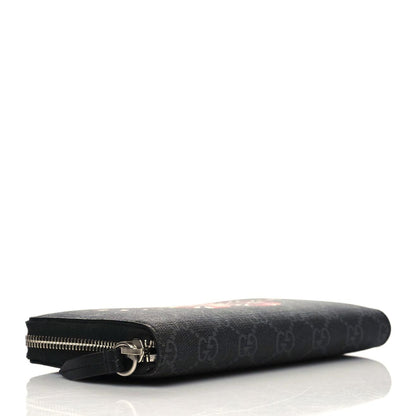 Gucci GG Supreme Monogram Kingsnake Zip Around Wallet Black Grey 4 of 8