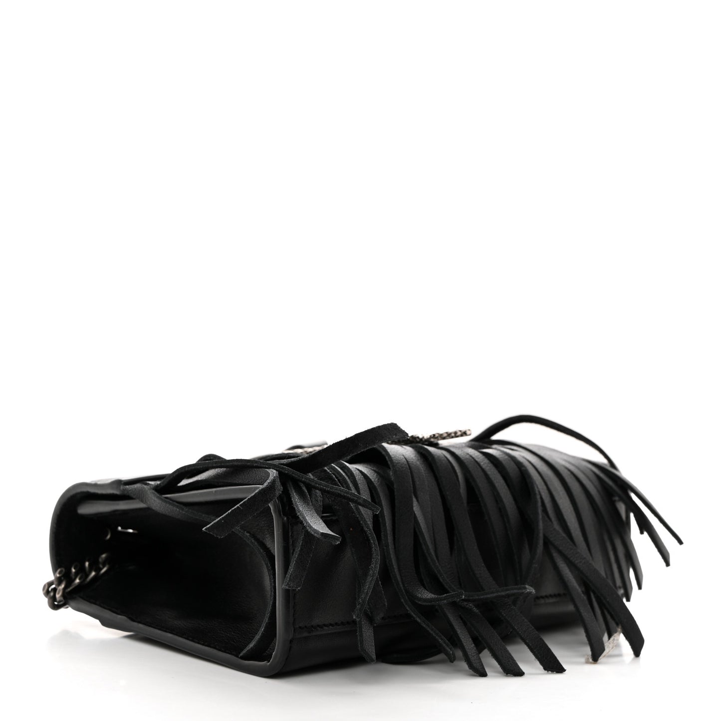 Calfskin Fringe Baby Snake Monogram Satchel Black