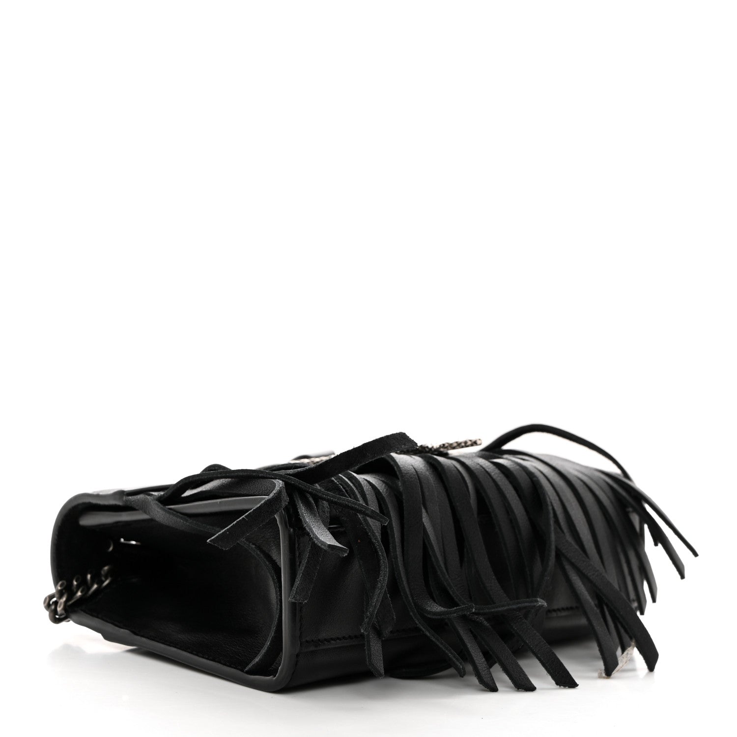 Saint Laurent Calfskin Fringe Baby Snake Monogram Satchel Black 4 of 10