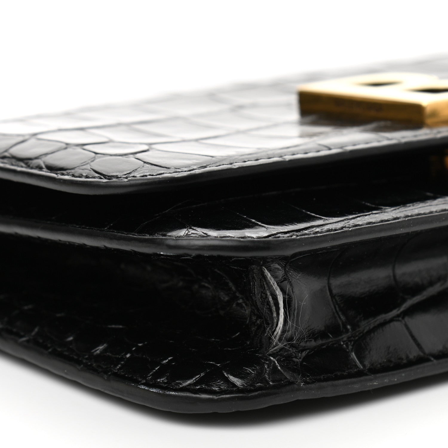 Balenciaga Crocodile Embossed Patent B Wallet On Chain Black 8 of 10