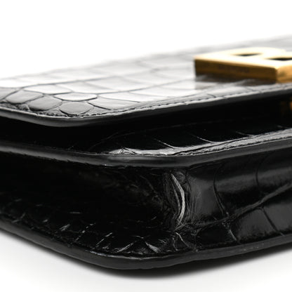 Balenciaga Crocodile Embossed Patent B Wallet On Chain Black 8 of 10