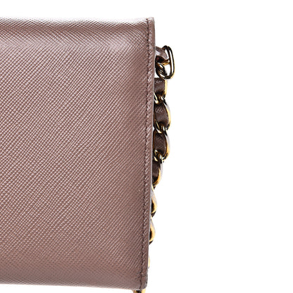 Prada Saffiano Metal Oro Chain Wallet Dark Rose 9 of 14