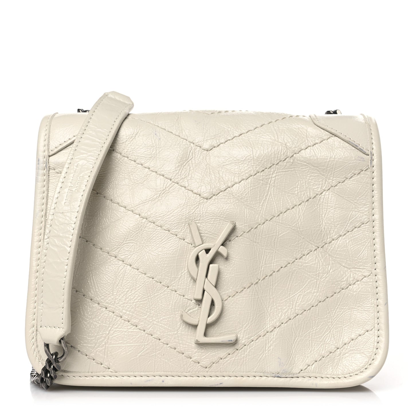Crinkled Calfskin Matelasse Monogram Niki Chain Wallet Crema Soft