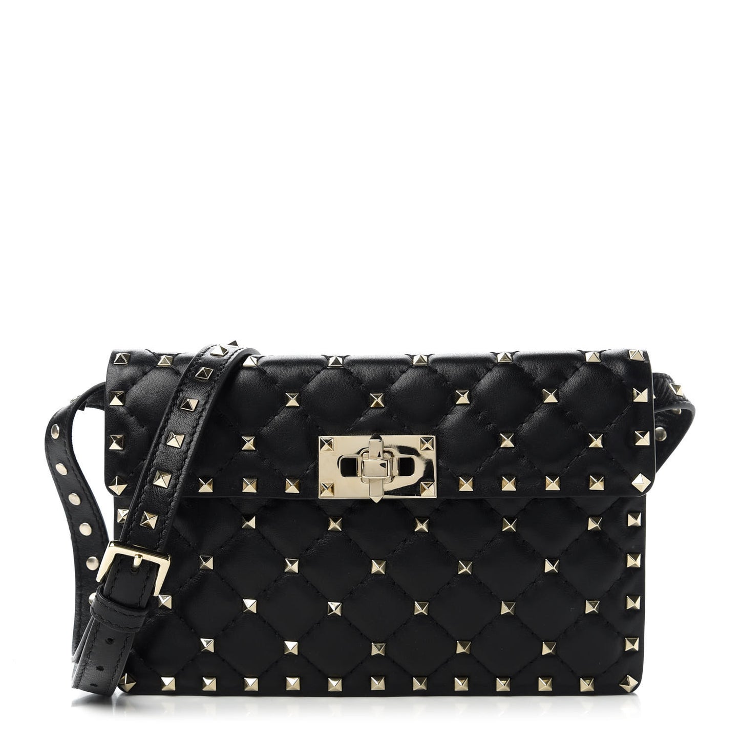 Lambskin Rockstud Spike Crossbody Bag Black