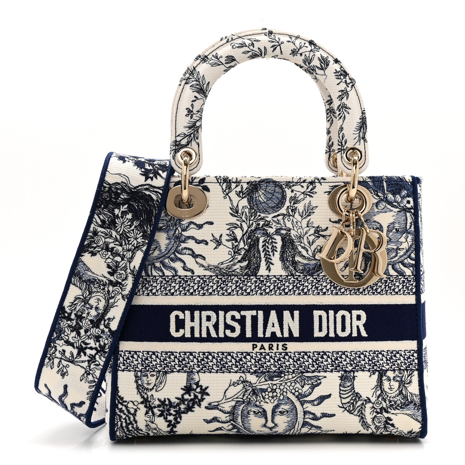 Christian Dior Canvas Embroidered Toile De Jouy Soleil Medium Lady D-Lite Blue 1 of 11