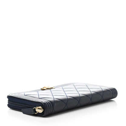 Chanel Caviar Quilted Boy Long Zip Around Wallet Navy 4 of 9