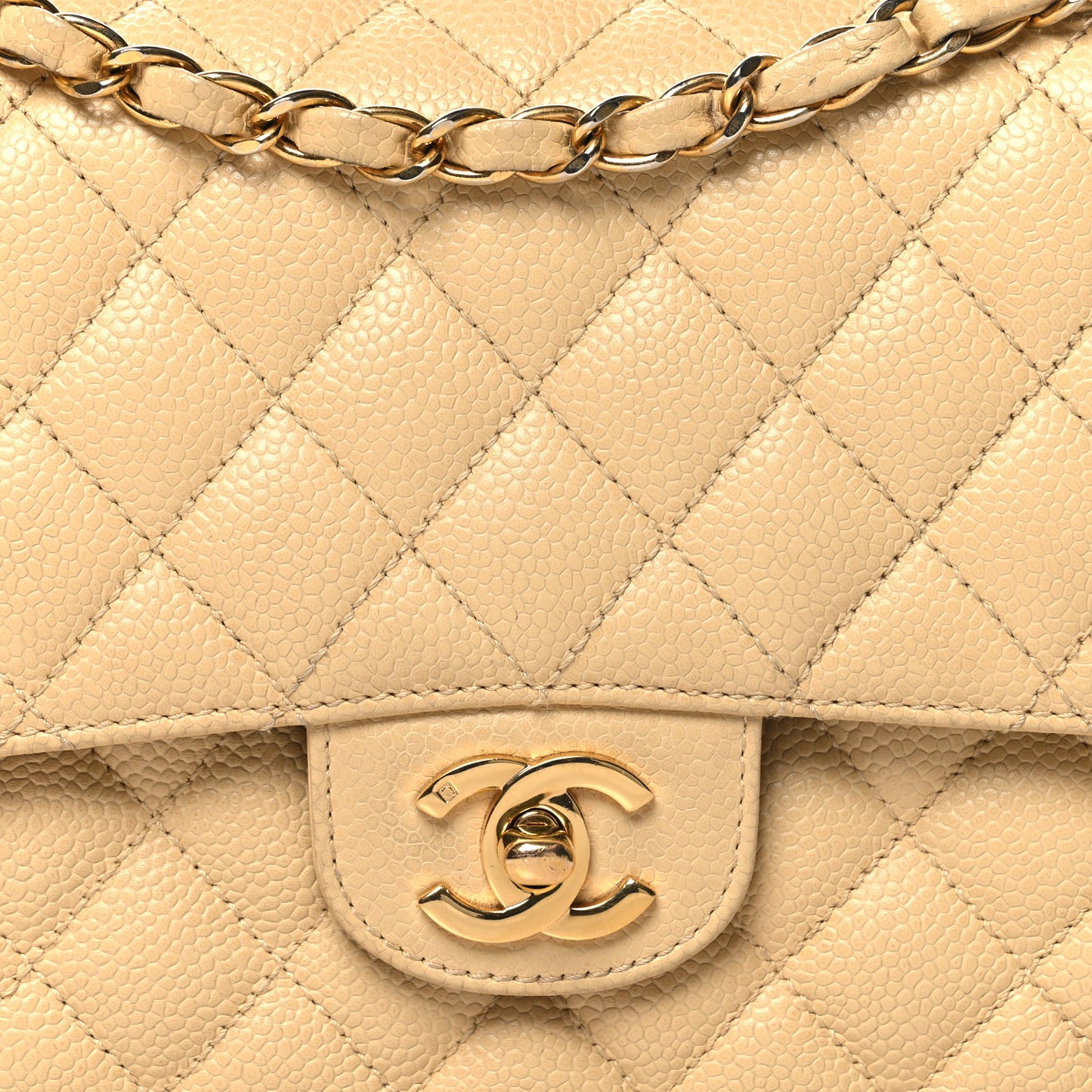 Caviar Quilted Medium Double Flap Beige